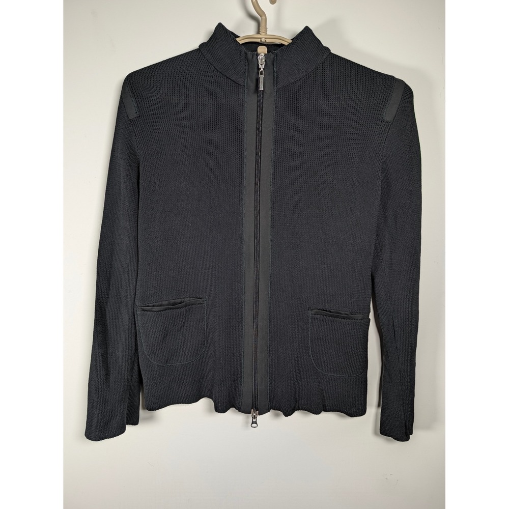Rivamonti Vintage Womens Full Zip Cardigan Mock Neck Cotton Black Slim Fit XS/S